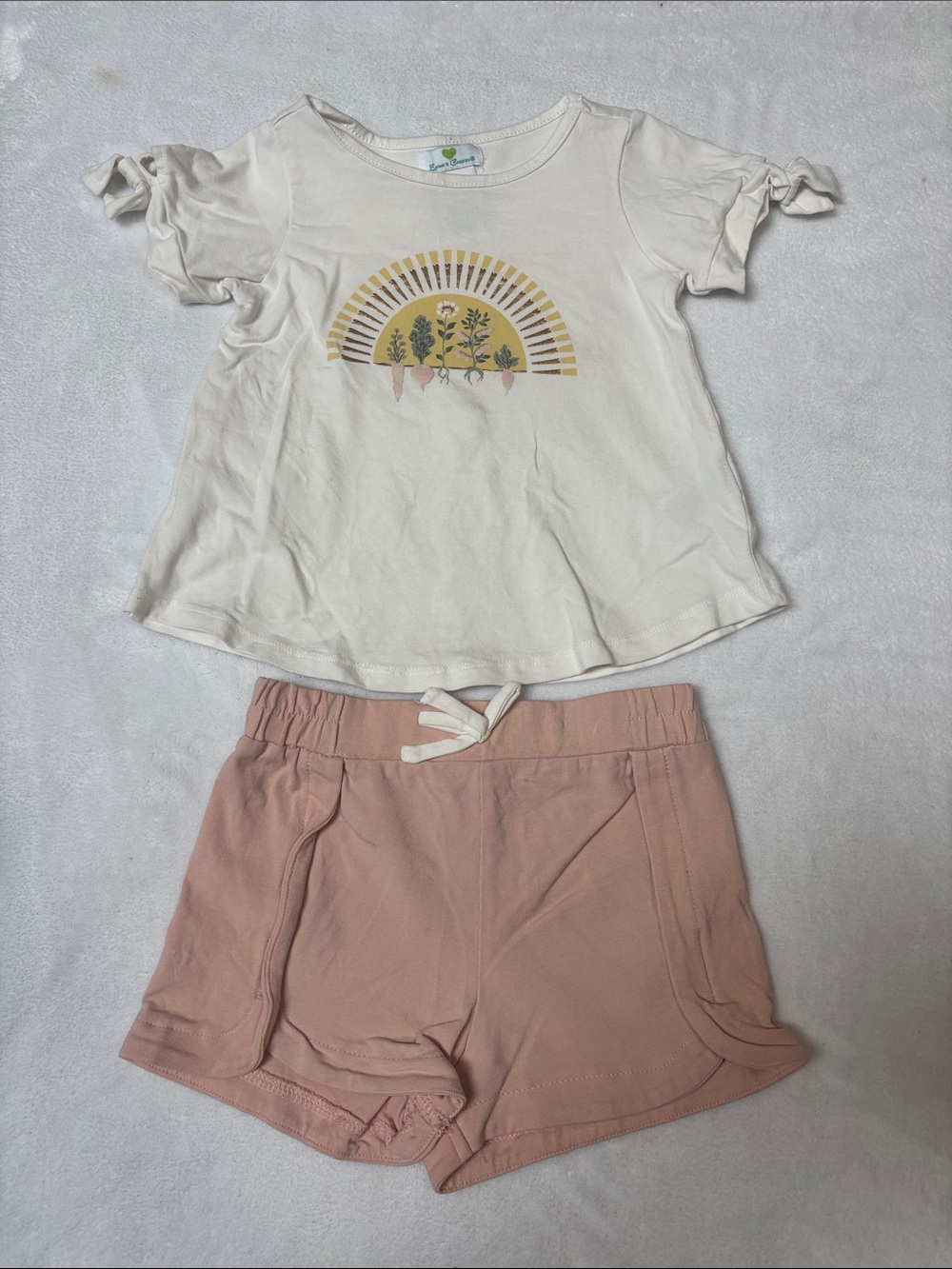 Kids Matching Set - Ivory Top & Blush Pink Shorts